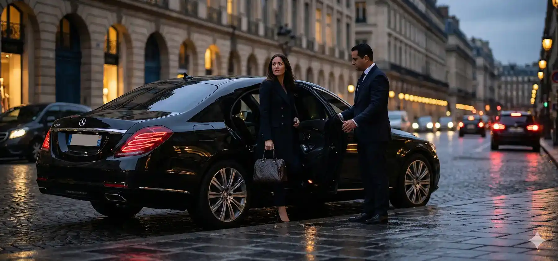 Chauffeur Mouveo accueillant un client &agrave; l'a&eacute;roport